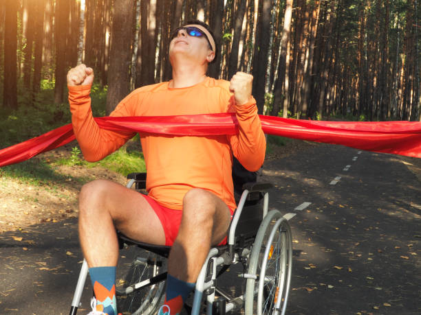 istock Handicapped on natural landscape background . Outdoor workout. 1337973466