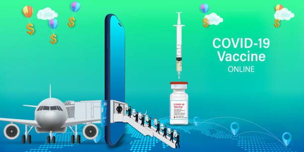 istock Vaccine on Mobile Application , Covid-19 vaccine Online on Website or smartphone as protection, healthcare concept, Vector illustration. 1337978069