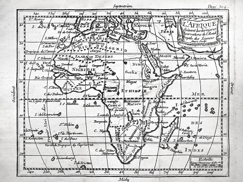 Antique world map, Africa. Photographed an old geography book published in France in 1768.