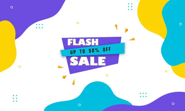 Vector illustration of Flash Sale Up To 50% Off. Flash sale banner, special offer and sale. Sale banner template design background.