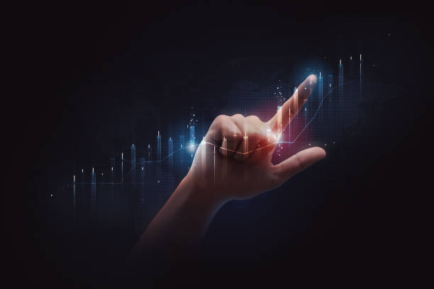 Businessman pointing finger to stock market finance graph chart exchange money or growth investment global economy analysis rate on economic technology background with digital trading data business. hombre de negocios señalando con el dedo al gráfico de finanzas del mercado de valores gráfico de intercambio de dinero o crecimiento inversión tasa de análisis de la economía global en el fondo de la tecnología económica con datos de comercio digi