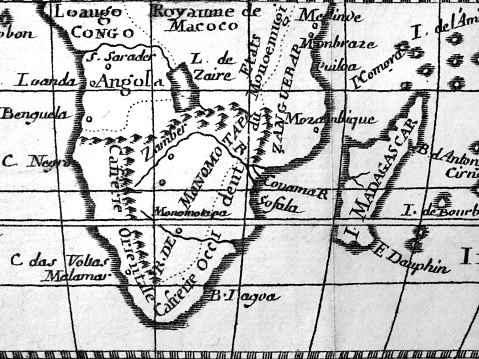 Antique world map, Africa. Photographed an old geography book published in France in 1768.