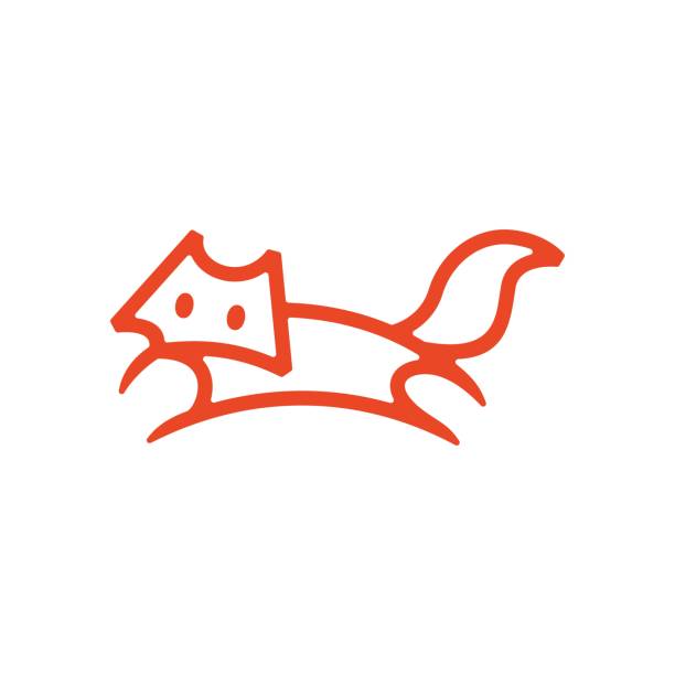 bildbanksillustrationer, clip art samt tecknat material och ikoner med jumping fox outline line art vector icon illustration - red fox snow