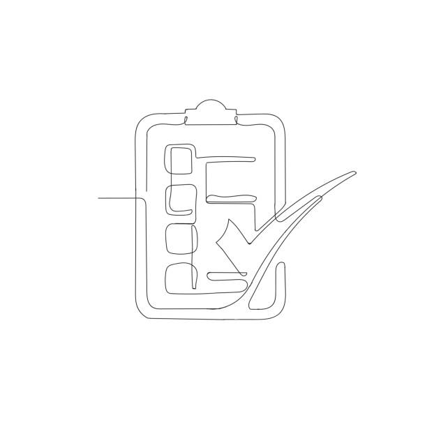 stockillustraties, clipart, cartoons en iconen met hand drawn doodle continuous line drawing clipboard with check mark symbol icon - landmeter illustraties