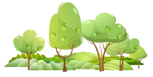 istock Garden and rolling hills. Rural landscape with lemon trees and farmer hills. Cute funny cartoon design illustration. Flat style. Isolated on white. Vector. 1338005213