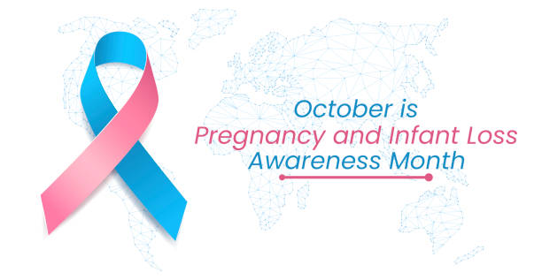 Pregnancy and Infant Loss Awareness Month concept. Banner with blue and pink ribbon awareness and text. Vector illustration. Pregnancy and Infant Loss Awareness Month concept. Banner with blue and pink ribbon awareness and text. Vector illustration. miscarriage stock illustrations