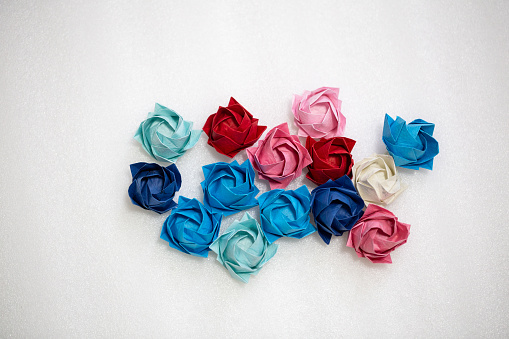 colorful paper roses with white background