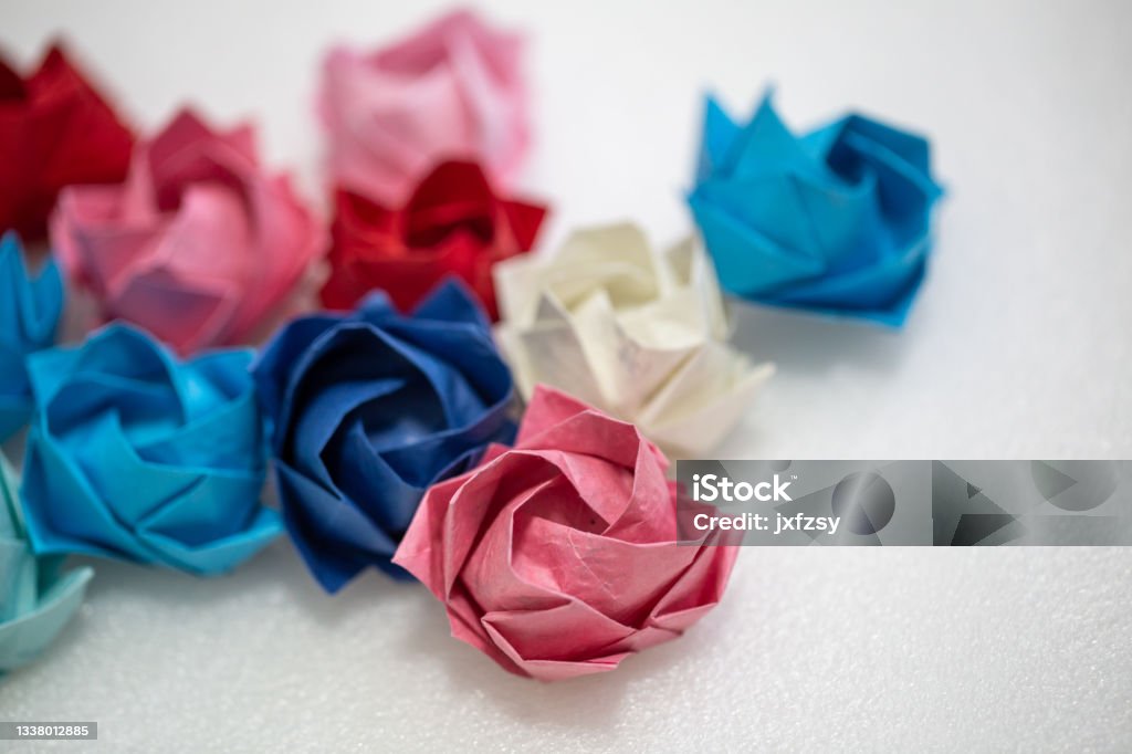 Flower Paper Roses Colorful Colorful Paper Roses With White Background Stock Photo - Download Image ...