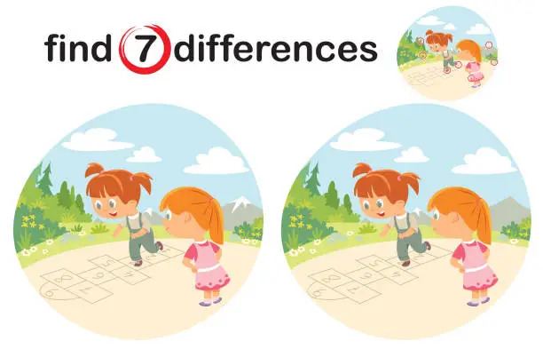 Vector illustration of Find differences, Jumping Kids-Outdoor