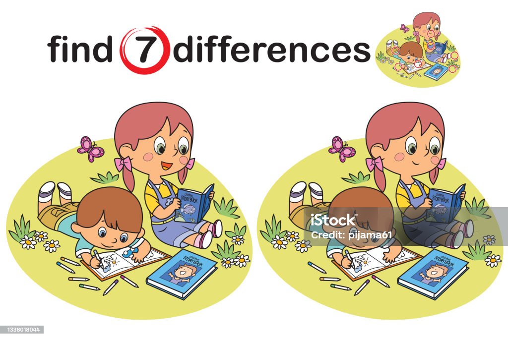 Find The Differences Library Find Differences Children Working And Reading Book In The Park Stock ...