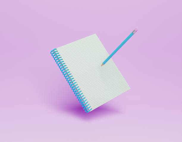 鉛筆付き3dノートブック - note pad paper spiral diary ストックフォトと画像
