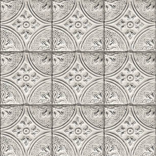 texture de carreau de plafond en étain sans soudure avec motif de fleur - plafond photos et images de collection