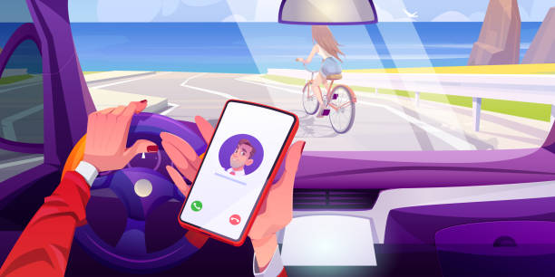 ilustrações, clipart, desenhos animados e ícones de motorista mãos segurando carro de direção de telefone celular - driving mobile phone car talking