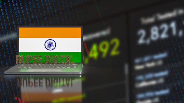 istock The rupee digital and India flag on notebook for technology  and business concept 3d rendering 1338021624