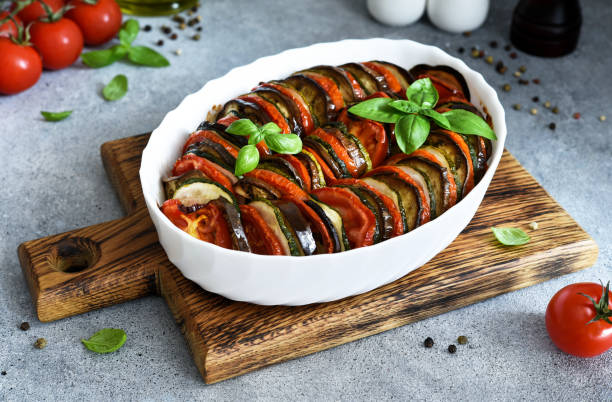 istock Vegetable ratatouille on the kitchen table. Baked vegetables. 1338024760