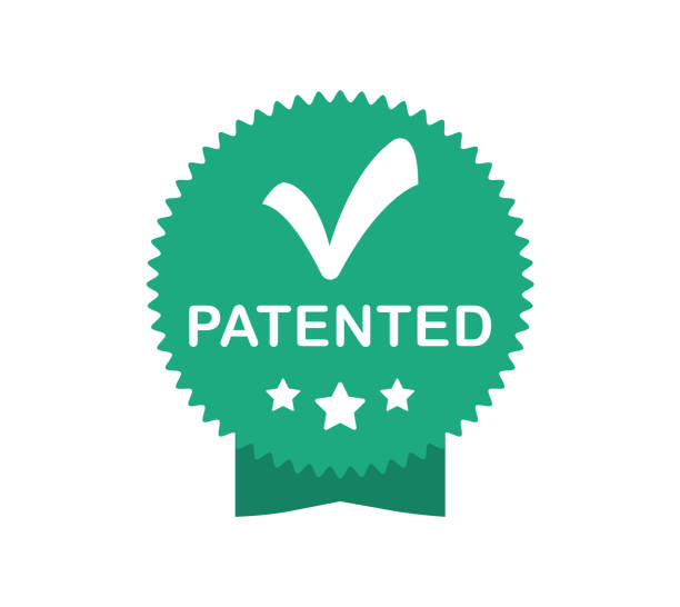 Patented stamp badge. Patented product label. Patent stamp with check mark and stars. Patented stamp badge. Patented product label. Patent stamp with check mark and stars. copyright symbol 3d stock illustrations