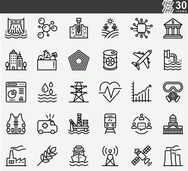 Vector illustration of Essential Critical Infrastructure Workers Line Icons