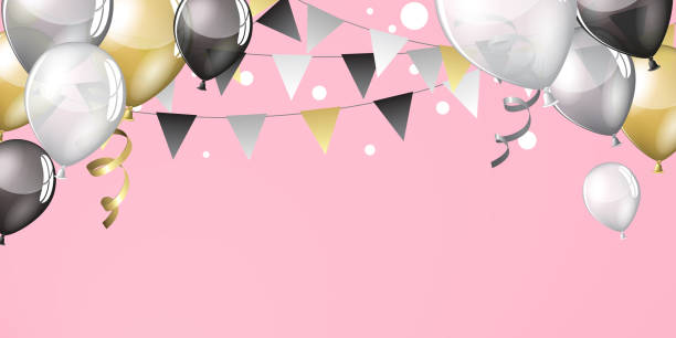 ilustrações, clipart, desenhos animados e ícones de fundo de balões festivos - birthday card birthday new years eve balloon
