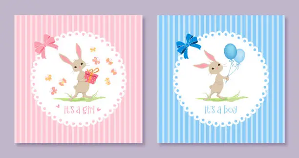 Vector illustration of Baby Shower Invitation Cards for girl and boy