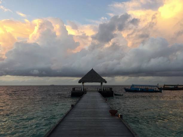 istock Typical Maldivian landscape with wooden pier 1338032749