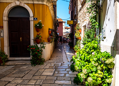 Beautiful old alley in the city of Porec in Croatia