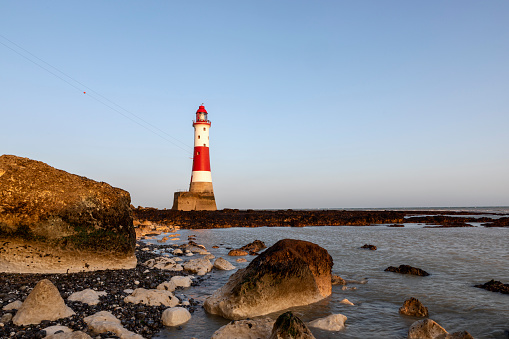 Beachy head lighthouse in Sussex at low tide, Eastbourne, UK