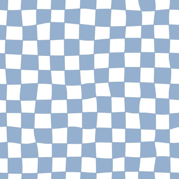 bildbanksillustrationer, clip art samt tecknat material och ikoner med distorted checkered seamless pattern. hand-drawn blue check. trendy 70s style. - rutig