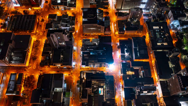 High angle shot of Cape Town city at night stock photo