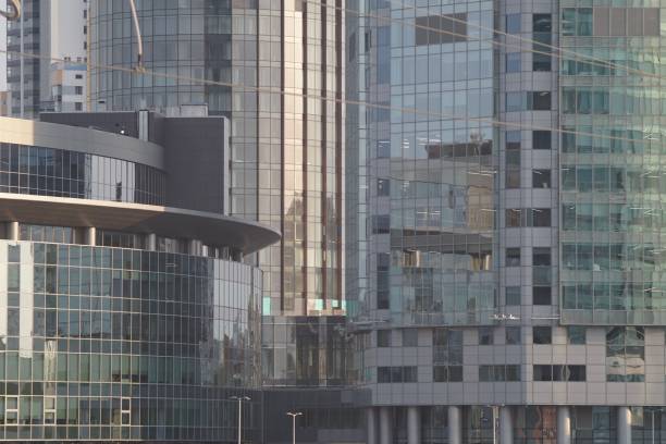 istock Urban texture. Glass and concrete with reflections in the evening light. 1338038766