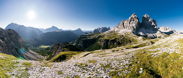 Italian alps - Drei Zinnen (Tre Cime di Lavaredo). Mountains in a sunny autumn day.