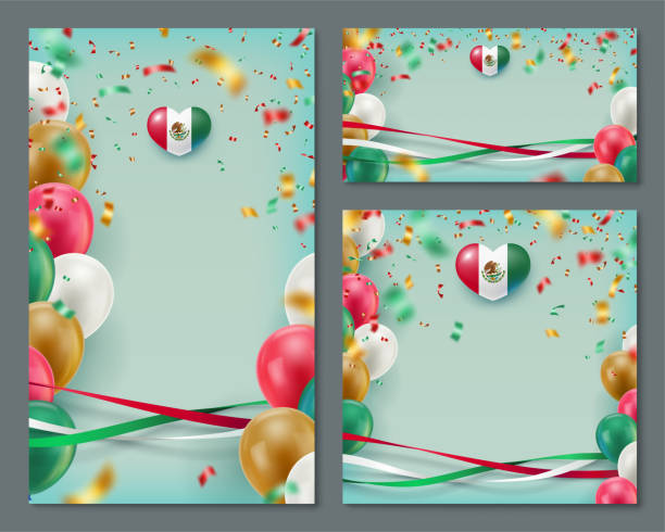 happy independence day of mexico banner karten set - hot air balloon party political party greeting stock-grafiken, -clipart, -cartoons und -symbole
