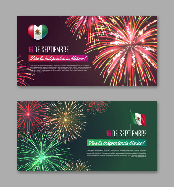 16 september viva la independencia mexiko banner zusammen - independence stock-grafiken, -clipart, -cartoons und -symbole