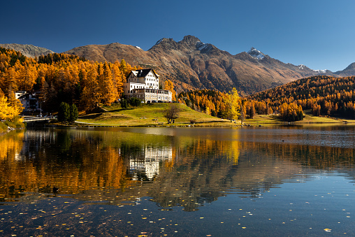 a beautiful autumn day at Lake St. Moritz in the Engadine in Switzerland