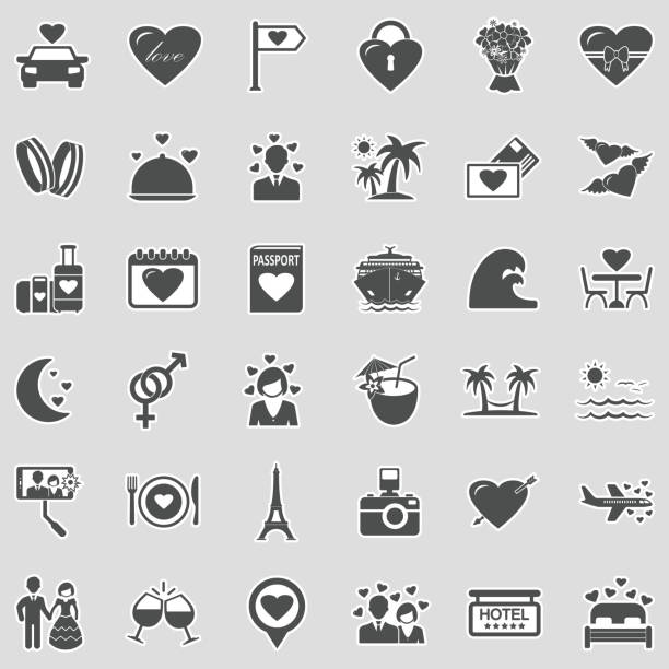 bildbanksillustrationer, clip art samt tecknat material och ikoner med honeymoon icons. sticker design. vector illustration. - dinner croatia