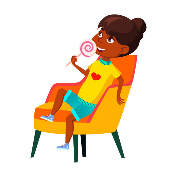 illustrations, cliparts, dessins animés et icônes de une écolière mangeant des bonbons en sucette vecteur - flavored ice lollipop candy affectionate