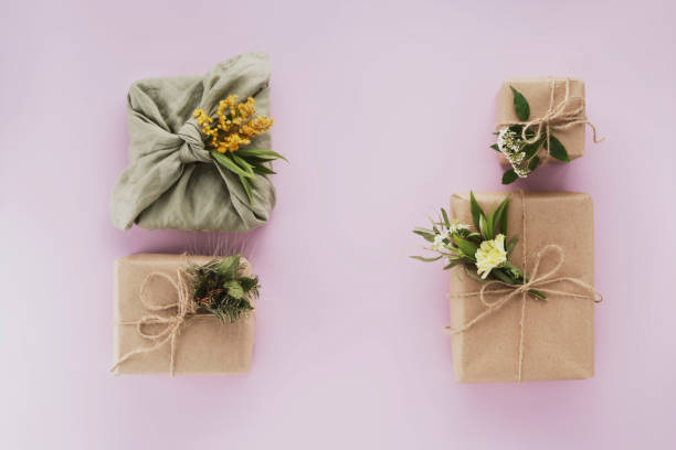 istock Eco Christmas gifts boxes, copy space. 1338049575