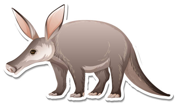 ilustraciones, imágenes clip art, dibujos animados e iconos de stock de una plantilla de pegatina del personaje de dibujos animados de aardvark - oso hormiguero