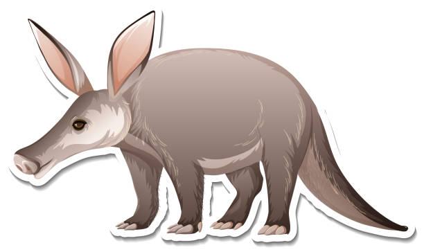 illustrazioni stock, clip art, cartoni animati e icone di tendenza di un modello di adesivo del personaggio dei cartoni animati aardvark - oritteropo