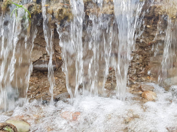 istock A small waterfall. Flowing water erodes the soil 1338050161