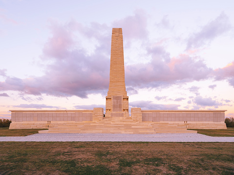 Canakkale, TURKEY - November 20, 2020 : The Helles Memorial at the Gallipoli Peninsula, the site of extensive First World War battlefields and memorials.