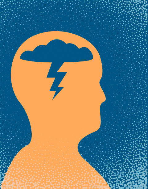 Clouded mind An illustration of a clouded mind depicting a person with a thunder cloud inside their head. Vector illustration. psyche stock illustrations