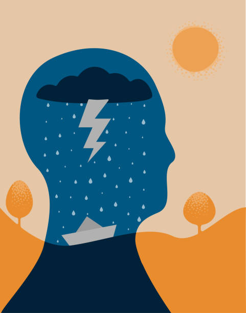 ilustrações de stock, clip art, desenhos animados e ícones de person suffering from depression illustration - psyche