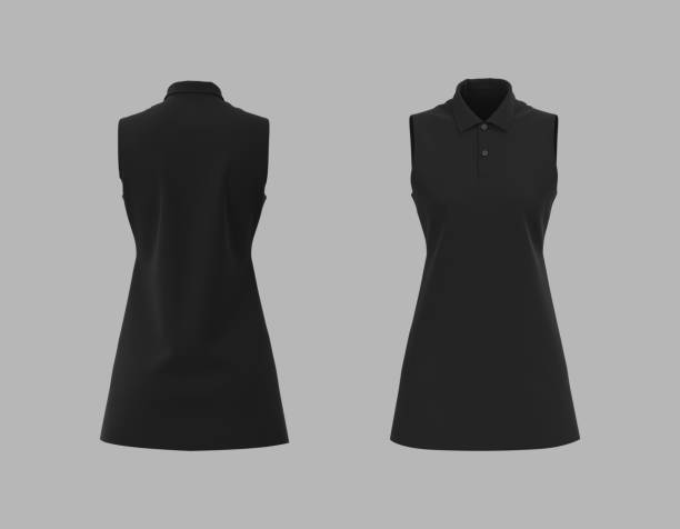 istock Sleeveless collared shirt mockup in front, side and back views 1338053302