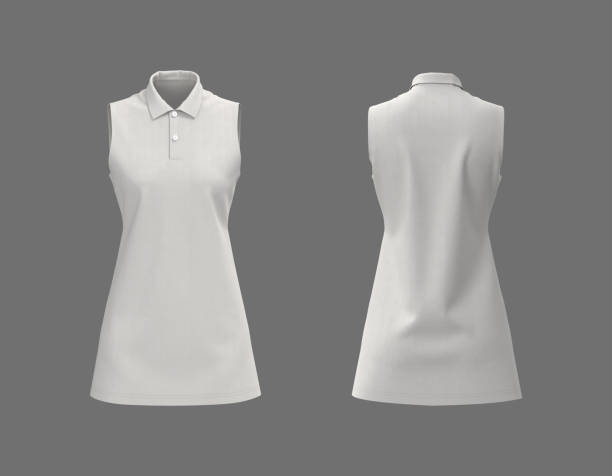 istock Sleeveless collared shirt mockup in front, side and back views 1338053345