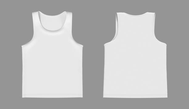 istock Flatlay sleeveless t-shirt mockup in front and back views 1338053412