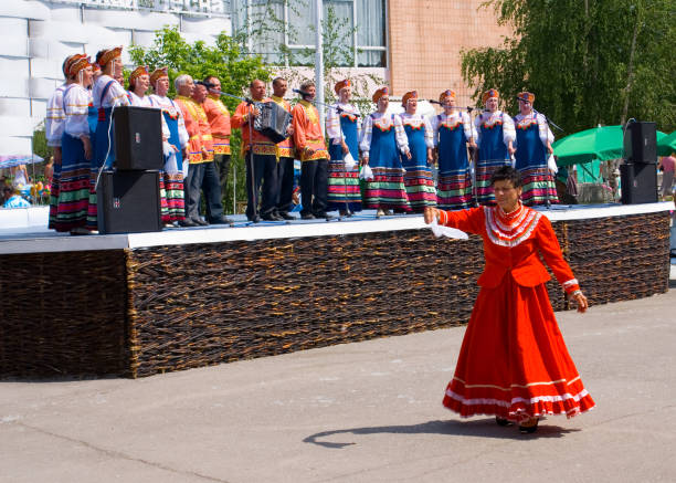 Gomel, Belarus - March 12, 2016: Performance of creative choral collective. Concert was conducted in open air with open free access for all comers during mass Shrovetide celebrations