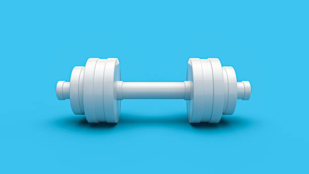 istock PVC Plastic dumbell exercise equipment white colour strong concept isolated blue background 1338058263