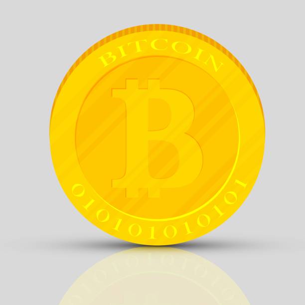 istock Vector illustration of realistic 3d golden coins with bitcoin sign. 1338059379