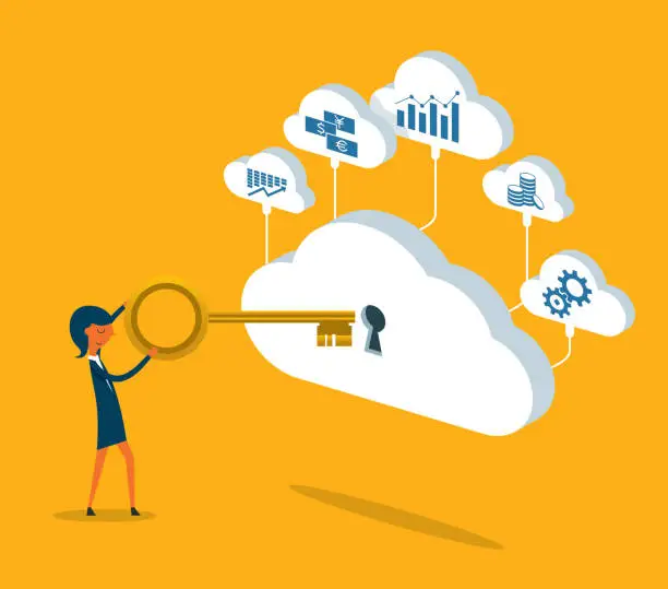 Vector illustration of Cloud server - Businesswoman