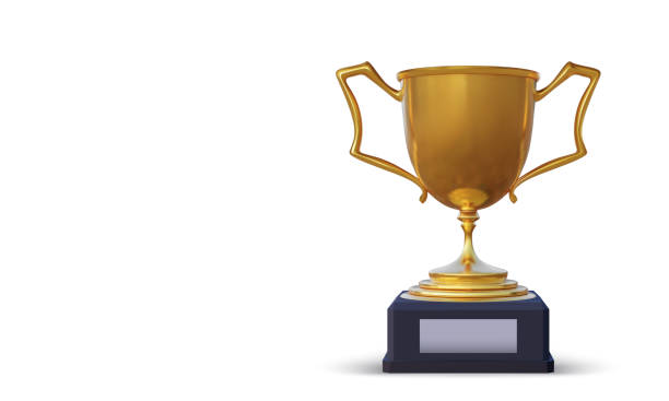 istock Golden champion cup with reflection and shadow isolated on white background. Sport tournament award. Vector illustration 1338061956